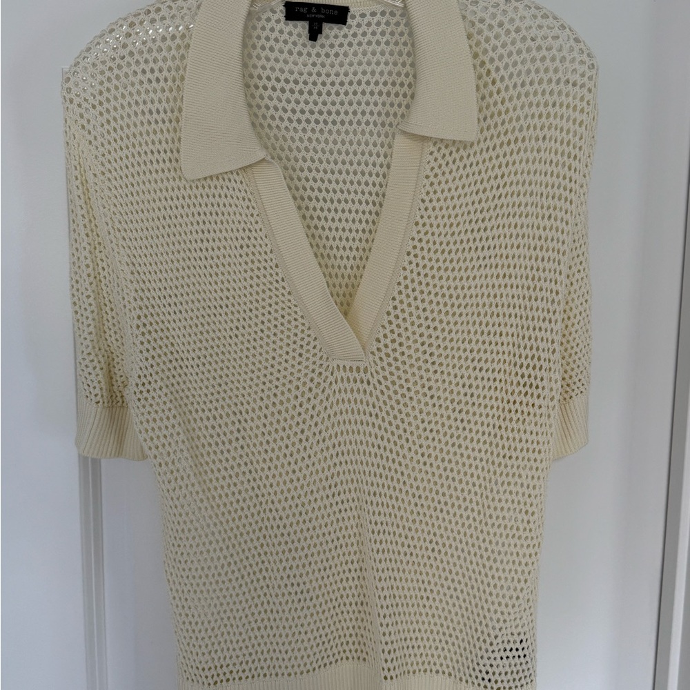 Rag & Bone Cream Ribbed Polo Blouse